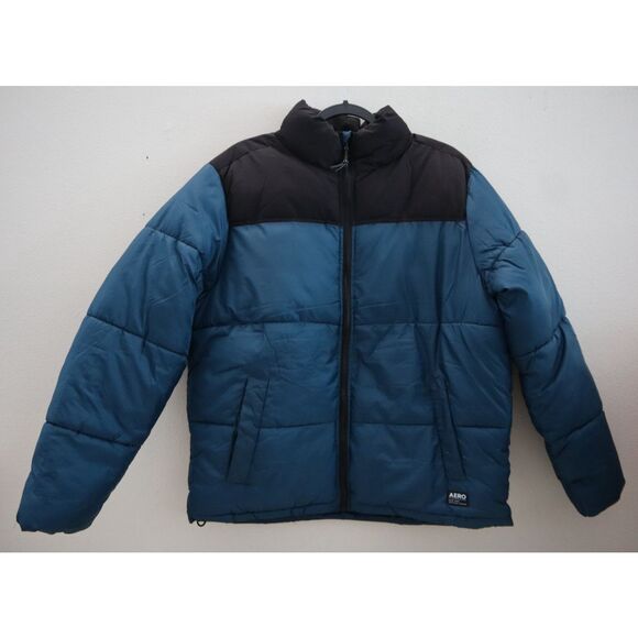 Aeropostale 3083 Men's Sz M Teal/Black Colorblock Heavyweight Puffer Jacket - Picture 1 of 13